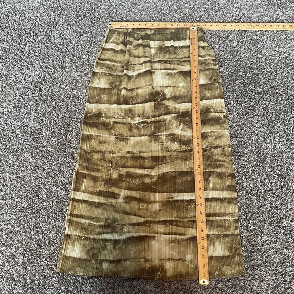 Boho Midi Skirt Size Small Green Brown Abstract Crinkle Pleated Fairy Whimsigoth - Picture 12 of 13